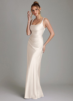 Azazie Agustina Bridesmaid Dresses White Alabaster Mermaid Corset Stretch Satin Dress image5