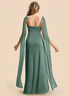 Azazie Chelsea Junior Eucalyptus Sheath Pleated Stretch Satin Dress image2