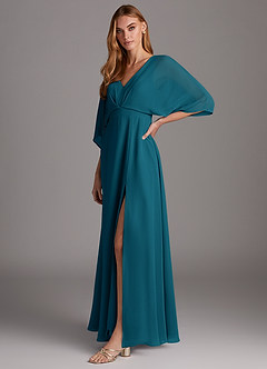 Azazie Rebecca Final Sale Black A-Line V-Neck Long Sleeve Chiffon Dress image4