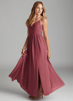 Azazie Zeya Junior Vestido de Merlot de Gasa de Corte En A image4