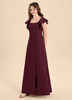Azazie Bondi Junior Cabernet A-Line Side Slit Stretch Crepe Dress image6
