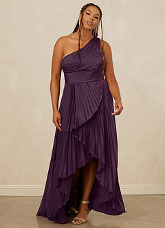 Christian Siriano Bridal for Azazie 1008 Robes de demoiselle d'honneur Robe Trapèze en Satin extensible Ue épaule Prune image9