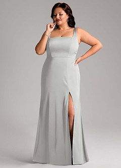 Azazie Frostine Vestidos de damas de honor Vestido de Plata de Satén Elástico de Corte en A con Lazo image8