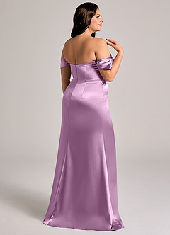 Azazie Saige Bridesmaid Dresses Wisteria Sheath Off the Shoulder Metallic Satin Convertible Dress image14