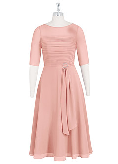 Azazie Naomi Kleider für die Brautmutter A-Linie Bootshals Gefaltet Chiffon Kleid Rosettenrosa image7