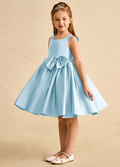 Azazie Jessie vestidos de niña de las flores Vestido de Azul Cielo de Satin Mate de Corte En A con Lazo image6