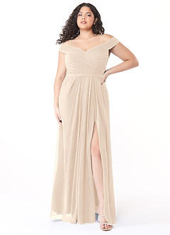 Azazie Audrianna Brautjungfernkleider Wandelbar A-Linie Schulterfrei gerafft Chiffon Kleid Alabaster Weiß image7