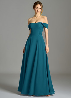 Azazie Oasis Bridesmaid Dresses Ink Blue A-Line with Pockets Chiffon Dress image1