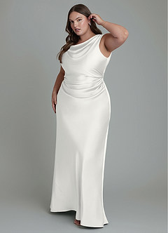 Azazie Kieryn Bridesmaid Dresses White Mermaid Pleated Stretch Satin Dress image9