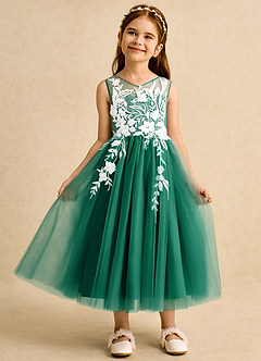Azazie Sundae Flower Girl Dresses Emerald Ball-Gown Lace Dress image6