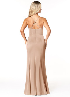 Azazie Marzia Robes de demoiselle d'honneur Robe Fourreau en Satin extensible Col bénitier plissé Rose Perle image4