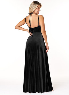 Azazie Sora Bridesmaid Dresses Black A-Line Halter Bow Velvet Dress image2