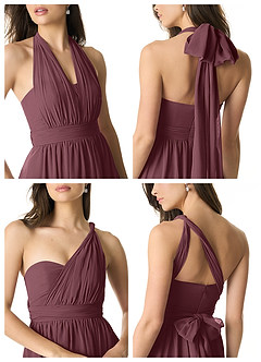 Azazie Olani Bridesmaid Dresses Sangria A-Line One Shoulder Chiffon Convertible Dress image2