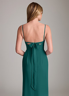 Azazie Mai Vestidos de damas de honor Vestido de Pavo Real de Gasa de Corte Recto con Plisado image6