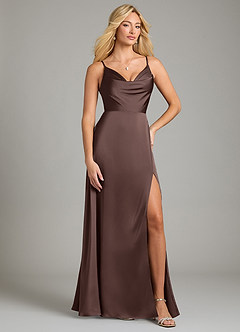 Azazie Sarella Vestidos de damas de honor Vestido de Ganache de Satén Elástico de Corte en A con Plisado image1