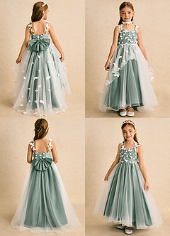 Azazie Darlina Flower Girl Dresses Ivory Eucalyptus Ball-Gown Lace Tulle Dress image2