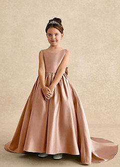 Azazie Mimia Flower Girl Dresses Champagne Rose A-Line Bow Matte Satin Dress image3
