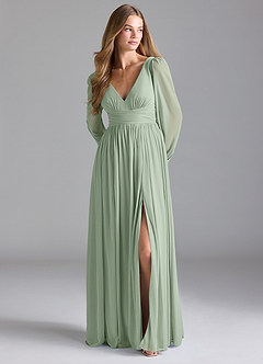 Azazie Norah Bridesmaid Dresses Dusty Sage A-Line Mesh Dress image4