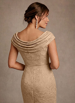 Azazie Irvine Mother of the Bride Dresses Champagne A-Line Pleated Floral Burnout Dress image5