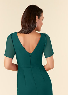 Azazie Marianne Abiti per la Madre della Sposa Abito Tubino in Chiffon con Scollo a V a Pieghe Verde Pavone image6