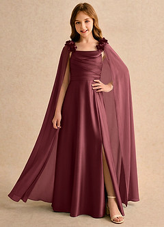 Azazie Rosita Girls Formal vestidos de niña de las flores Vestido de Merlot de Satén Elástico de Corte en A con Plisado image1