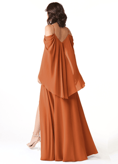 Azazie Cienna Bridesmaid Dresses Cinnamon A-Line Off the Shoulder Chiffon Dress image5