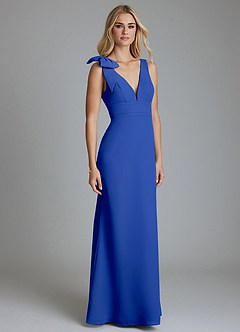 Azazie Taro Bridesmaid Dresses Royal Blue Sheath Bow Chiffon Dress image1