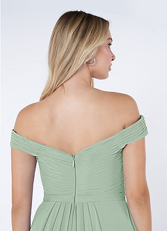 Azazie Audrianna Bridesmaid Dresses Agave A-Line Off-The-Shoulder Gathered Chiffon Convertible Dress image6