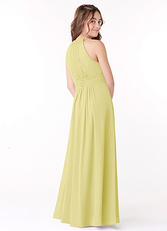 Azazie Bonnie Junior Lemon Sorbet A-Line Pleated Chiffon Dress image3