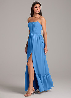 Azazie Kailee Bridesmaid Dresses Blue Jay A-Line with Pockets Chiffon Dress image3