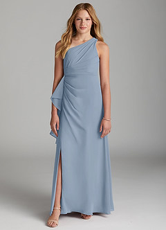 Azazie Maive Junior Dusty Blue A-Line Pleated Chiffon Dress image2