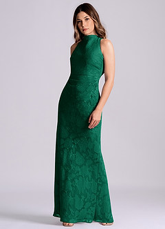 Azazie Evadne Suknie dla druhen Osłona Pofałdowany Kwiatowe wypalenie Do ziemi Sukienka image4