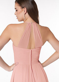 Azazie Ginger Robes de demoiselle d'honneur Robe Trapèze en Mousseline de soie Dos nu plissé Rosette image3