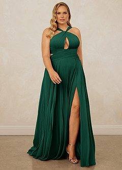 Christian Siriano Bridal for Azazie 1009 Bridesmaid Dresses Emerald A-Line Pleated Chiffon Dress image9