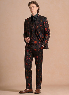 front Caleb Black Vintage Halloween Print 3-Piece Suit