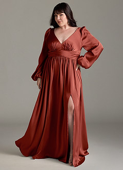 Azazie Norah Robes de demoiselle d'honneur Robe Trapèze en Satin extensible Terracotta image7