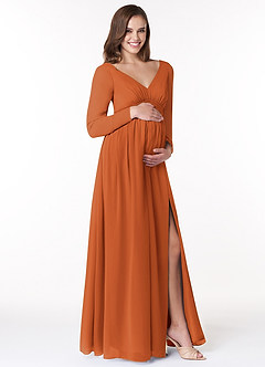 Azazie Teton Abiti da damigella d'onore premaman Abito A-Line Manica Lunga Chiffon Floor-Length image4