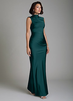 Azazie Lumia Vestidos de damas de honor Vestido Pino de Satén Elástico de Corte Recto con Corsé image4