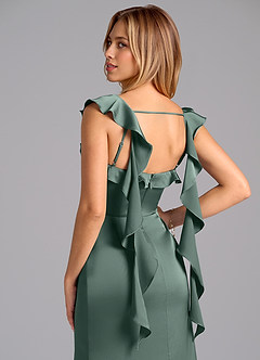 Azazie Adi Bridesmaid Dresses Sea Moss A-Line Pleated Stretch Satin Dress image2