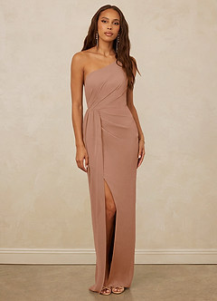 Christian Siriano Bridal for Azazie 1003 Bridesmaid Dresses Champagne Rose Sheath One Shoulder Chiffon Dress image1