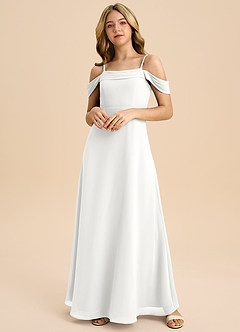 Azazie Anselie Junior White A-Line Off the Shoulder Chiffon Dress image3