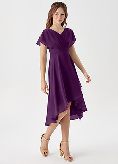 Azazie Graciela Junior Grape A-Line Pleated Chiffon Dress image5