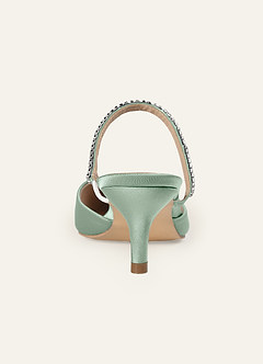 front Matching Color Stretch Satin Rhinestone Slip-on Kitten Heels