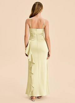 Azazie Lyla Junior Lemon Sorbet Mermaid Pleated Stretch Satin Dress image2