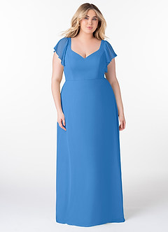 Azazie Syenna Jurken voor bruidsmeisjes Jurk van Chiffon met A-Lijn Ruches Blauwe Gaai image6