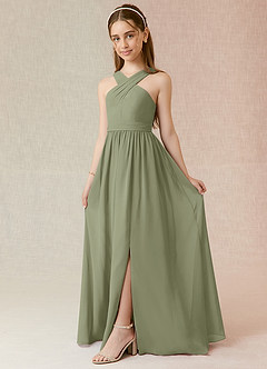 Azazie Jiya Junior Pistachio A-Line Pleated Chiffon Dress image1