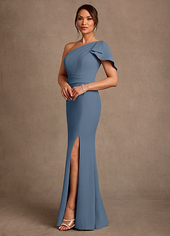 Azazie Haddie vestidos de madre de la novia Vestido de Crepúsculo de Crepé elástico de Corte Recto con Hombro unilateral image3