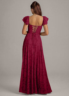 Azazie Aricella Bridesmaid Dresses Burgundy A-Line Corset Floral Burnout Dress image5