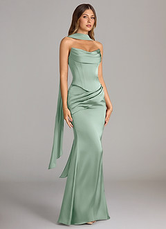 Azazie Sorrel Bridesmaid Dresses Agave Mermaid Strapless Stretch Satin Convertible Dress image3