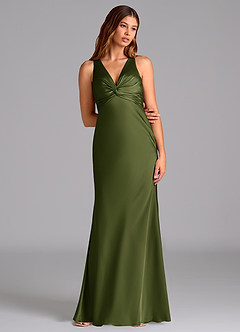 Azazie Hati Bridesmaid Dresses Olive Mermaid Stretch Satin Dress image3